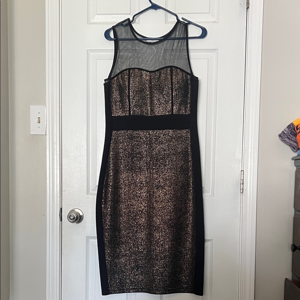 Chic Black and Gold Midi Dress